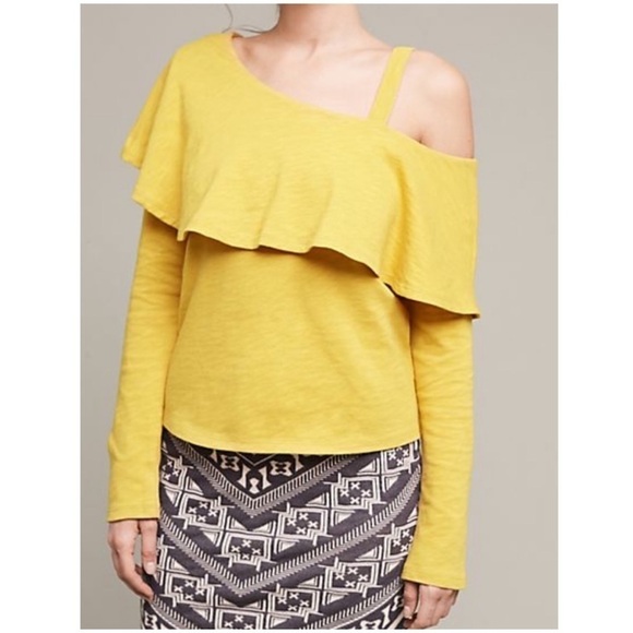ANTHROPOLOGIE Asymmetrical Ruffle Top Gold NWT S - Picture 3 of 8